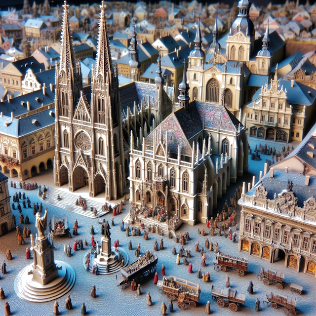 Create an image of intricate miniature model scene that encapsulates the vibrant essence and unique characteristics of City Košice, in country Slovaquie styled to echo the fascinating detail and whimsy of Miniatur World.