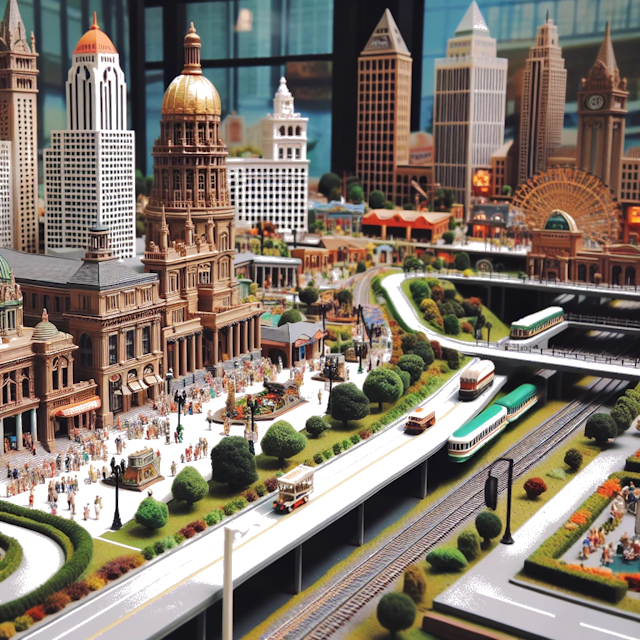 Create an image of intricate miniature model scene that encapsulates the vibrant essence and unique characteristics of City Columbus, in country Geórgia styled to echo the fascinating detail and whimsy of Miniatur World.