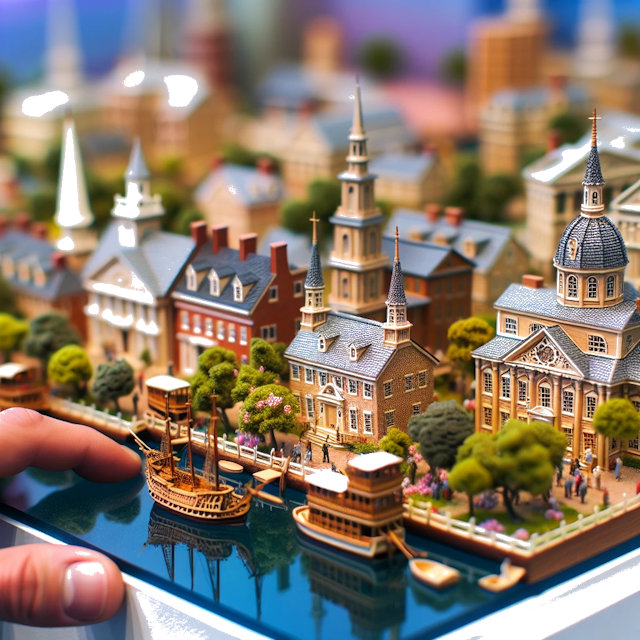 Create an image of intricate miniature model scene that encapsulates the vibrant essence and unique characteristics of City Tappahannock, in country Virginie styled to echo the fascinating detail and whimsy of Miniatur World.