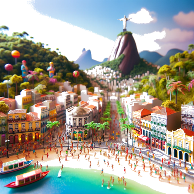 Create an image of intricate miniature model scene that encapsulates the vibrant essence and unique characteristics of City Rio de Janeiro, in country Brasile styled to echo the fascinating detail and whimsy of Miniatur World.