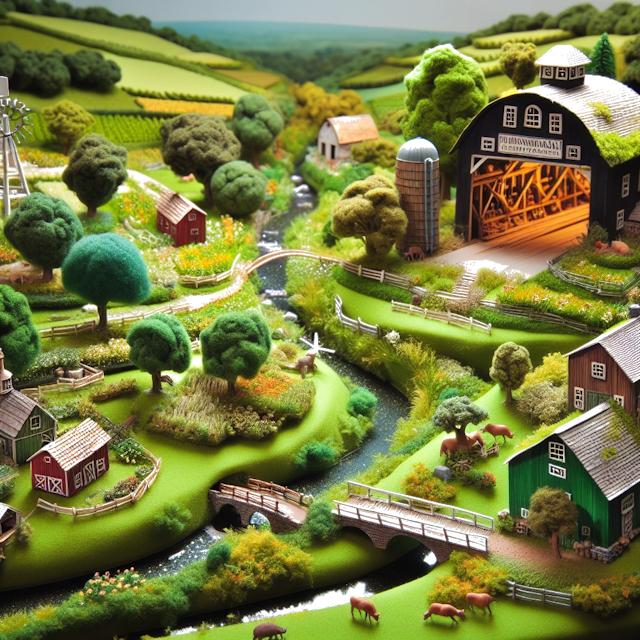 Create an image of intricate miniature model scene that encapsulates the vibrant essence and unique characteristics of Country Pensilvania, styled to echo the fascinating detail and whimsy of Miniatur World.