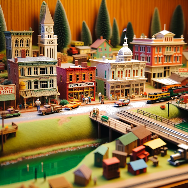 Create an image of intricate miniature model scene that encapsulates the vibrant essence and unique characteristics of City United States, in country Tupelo styled to echo the fascinating detail and whimsy of Miniatur World.