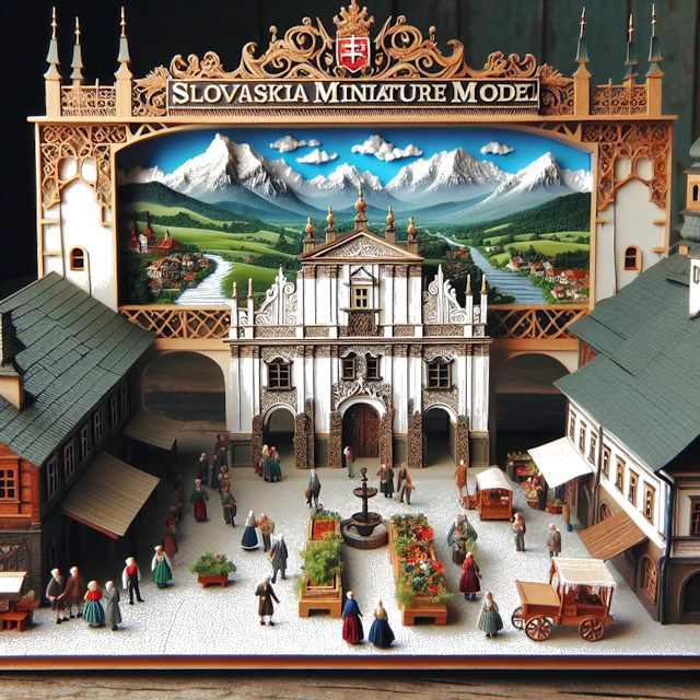 Create an image of intricate miniature model scene that encapsulates the vibrant essence and unique characteristics of Country Slowakije, styled to echo the fascinating detail and whimsy of Miniatur World.