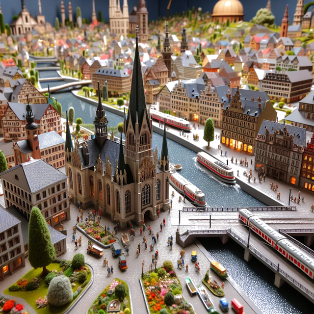 Create an image of intricate miniature model scene that encapsulates the vibrant essence and unique characteristics of City Göppingen, in country Westdeutschland styled to echo the fascinating detail and whimsy of Miniatur World.