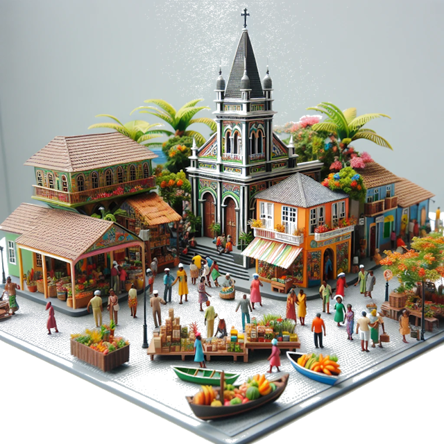 Create an image of intricate miniature model scene that encapsulates the vibrant essence and unique characteristics of City Saint James, in country Trinidad e Tobago styled to echo the fascinating detail and whimsy of Miniatur World.