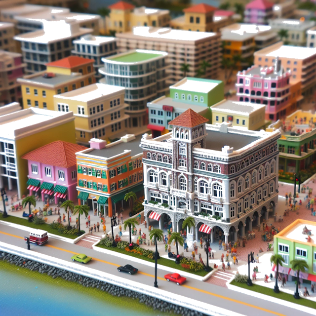 Create an image of intricate miniature model scene that encapsulates the vibrant essence and unique characteristics of City Verenigde Staten, in country Boynton Beach styled to echo the fascinating detail and whimsy of Miniatur World.