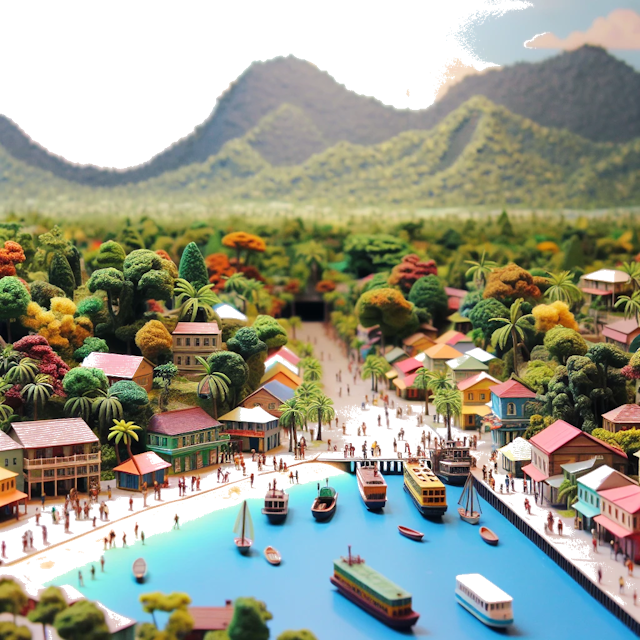 Create an image of intricate miniature model scene that encapsulates the vibrant essence and unique characteristics of Country Giamaica, styled to echo the fascinating detail and whimsy of Miniatur World.