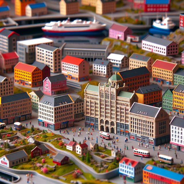 Create an image of intricate miniature model scene that encapsulates the vibrant essence and unique characteristics of City Stati Uniti, Gander, in country Terranova styled to echo the fascinating detail and whimsy of Miniatur World.