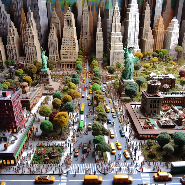 Create an image of intricate miniature model scene that encapsulates the vibrant essence and unique characteristics of City New York, in country Stati Uniti styled to echo the fascinating detail and whimsy of Miniatur World.