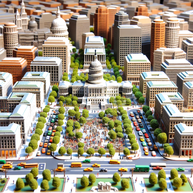 Create an image of intricate miniature model scene that encapsulates the vibrant essence and unique characteristics of City Washington, in country United States styled to echo the fascinating detail and whimsy of Miniatur World.
