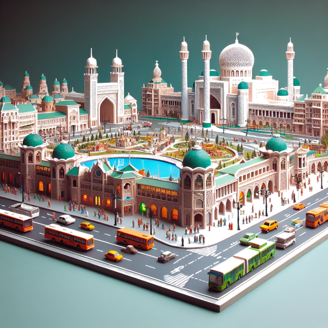 Create an image of intricate miniature model scene that encapsulates the vibrant essence and unique characteristics of City Bishkek, in country Kyrgyzstan styled to echo the fascinating detail and whimsy of Miniatur World.