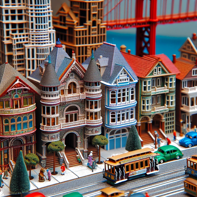 Create an image of intricate miniature model scene that encapsulates the vibrant essence and unique characteristics of City United States, in country San Francisco styled to echo the fascinating detail and whimsy of Miniatur World.