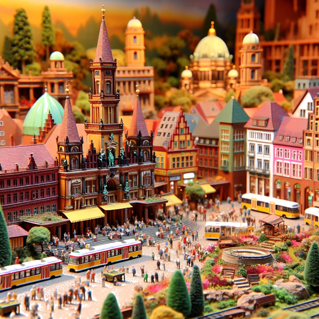 Create an image of intricate miniature model scene that encapsulates the vibrant essence and unique characteristics of Country Berlim, styled to echo the fascinating detail and whimsy of Miniatur World.