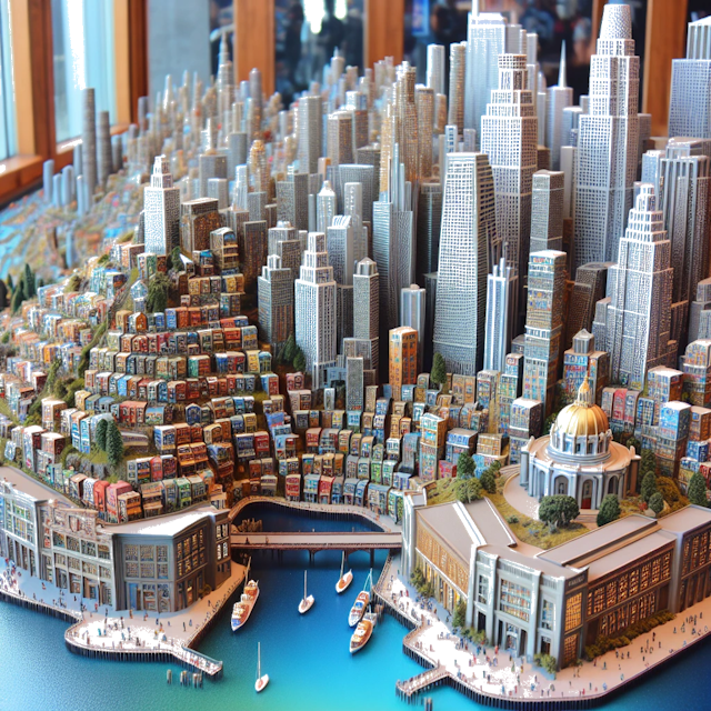 Create an image of intricate miniature model scene that encapsulates the vibrant essence and unique characteristics of City Estados Unidos, in country Área da Baía styled to echo the fascinating detail and whimsy of Miniatur World.