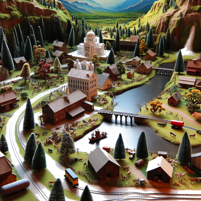 Create an image of intricate miniature model scene that encapsulates the vibrant essence and unique characteristics of Country Missouri, styled to echo the fascinating detail and whimsy of Miniatur World.