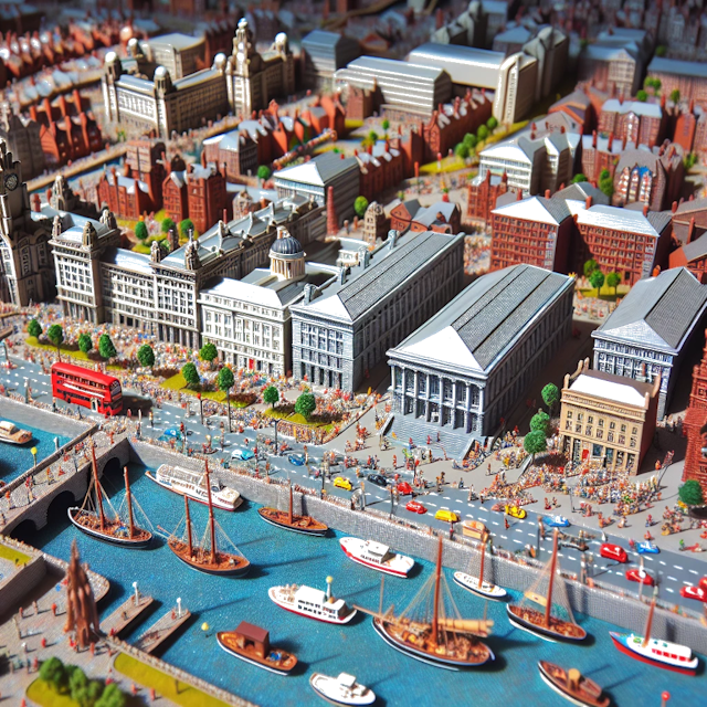 Create an image of intricate miniature model scene that encapsulates the vibrant essence and unique characteristics of City Liverpool, in country Angleterre styled to echo the fascinating detail and whimsy of Miniatur World.