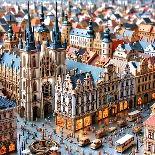 Create an image of intricate miniature model scene that encapsulates the vibrant essence and unique characteristics of City Košice, in country Slovakia styled to echo the fascinating detail and whimsy of Miniatur World.
