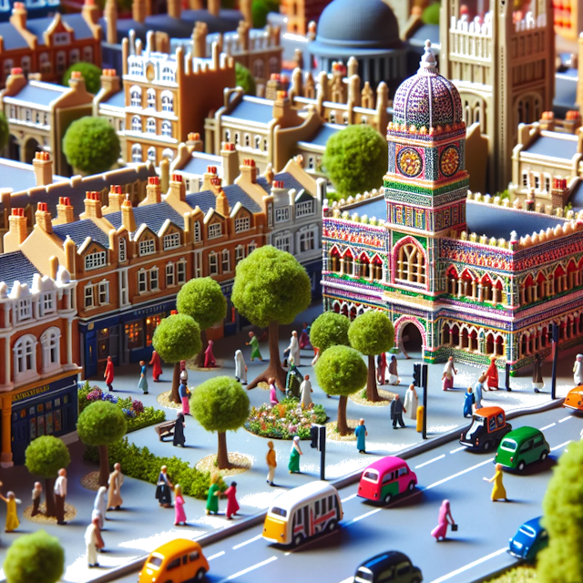 Create an image of intricate miniature model scene that encapsulates the vibrant essence and unique characteristics of City Croydon, in country Angleterre styled to echo the fascinating detail and whimsy of Miniatur World.