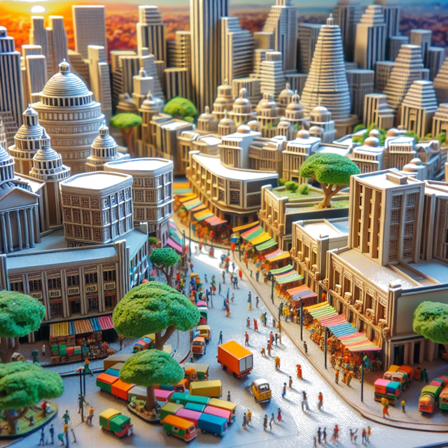 Create an image of intricate miniature model scene that encapsulates the vibrant essence and unique characteristics of City Johannesburg, in country Zuid-Afrika styled to echo the fascinating detail and whimsy of Miniatur World.