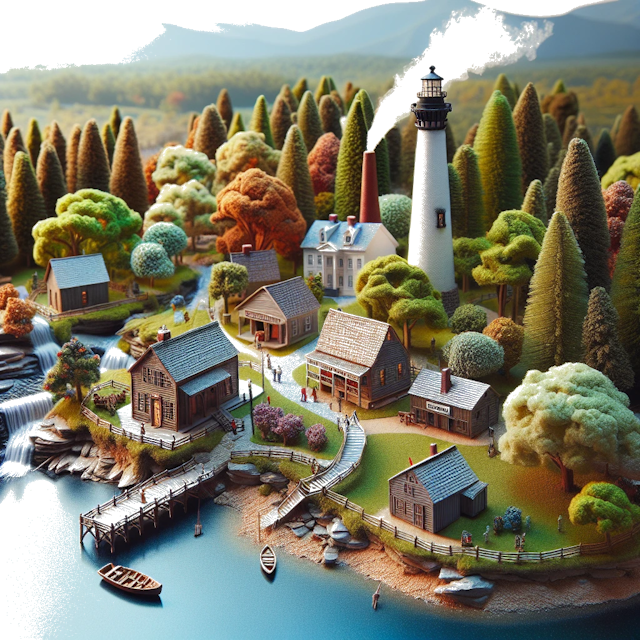 Create an image of intricate miniature model scene that encapsulates the vibrant essence and unique characteristics of Country North Carolina, styled to echo the fascinating detail and whimsy of Miniatur World.