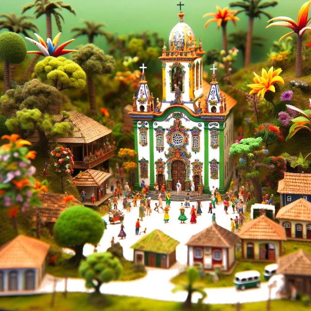 Create an image of intricate miniature model scene that encapsulates the vibrant essence and unique characteristics of Country Brazilië, styled to echo the fascinating detail and whimsy of Miniatur World.