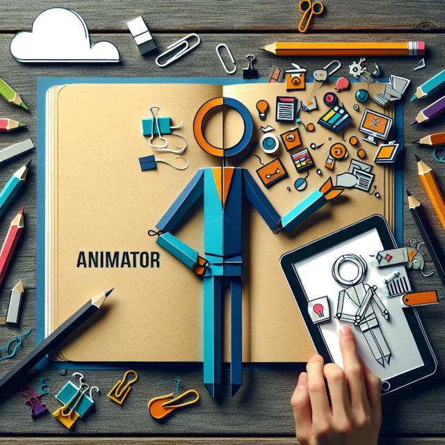 Create a paper craft image representing the profession: Animatore.