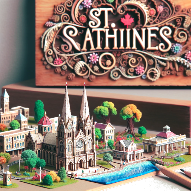 Create an image of intricate miniature model scene that encapsulates the vibrant essence and unique characteristics of Country St. Catharines, styled to echo the fascinating detail and whimsy of Miniatur World.
