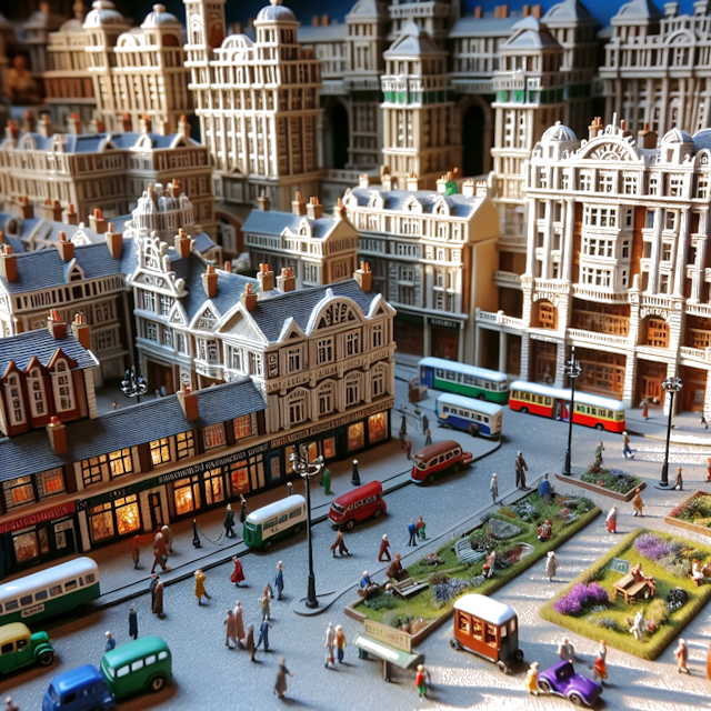 Create an image of intricate miniature model scene that encapsulates the vibrant essence and unique characteristics of City États-Unis, in country Meridian styled to echo the fascinating detail and whimsy of Miniatur World.