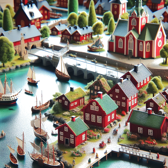 Create an image of intricate miniature model scene that encapsulates the vibrant essence and unique characteristics of Country Zweden, styled to echo the fascinating detail and whimsy of Miniatur World.