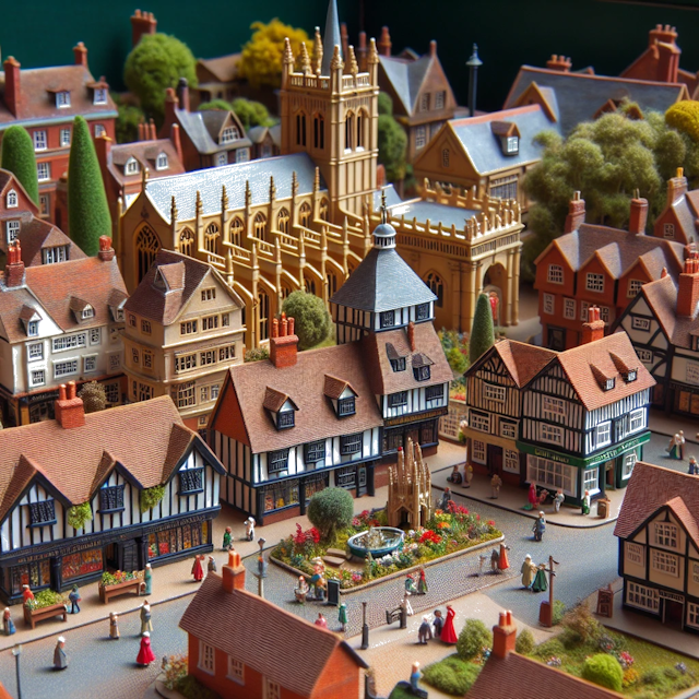 Create an image of intricate miniature model scene that encapsulates the vibrant essence and unique characteristics of City Wokingham, Berkshire, in country Inghilterra styled to echo the fascinating detail and whimsy of Miniatur World.