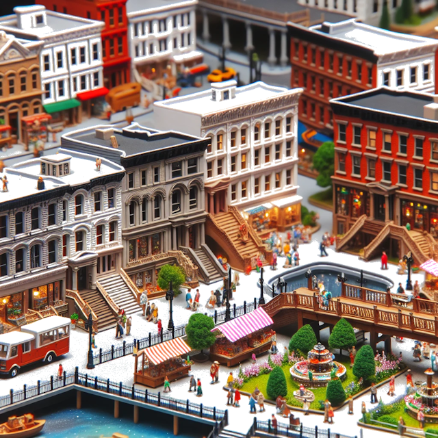 Create an image of intricate miniature model scene that encapsulates the vibrant essence and unique characteristics of City Brooklyn, in country New York styled to echo the fascinating detail and whimsy of Miniatur World.