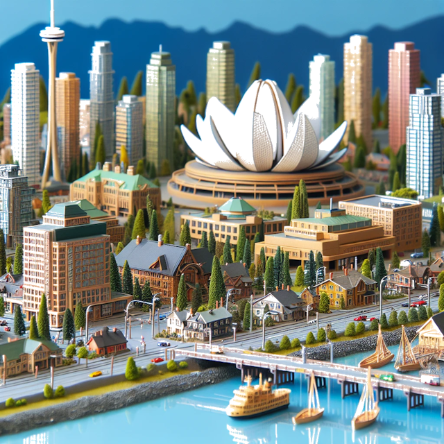 Create an image of intricate miniature model scene that encapsulates the vibrant essence and unique characteristics of City Canadá, in country Vancouver styled to echo the fascinating detail and whimsy of Miniatur World.