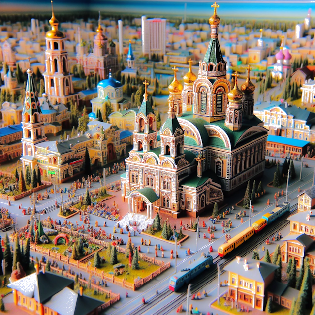 Create an image of intricate miniature model scene that encapsulates the vibrant essence and unique characteristics of City Saratov, in country RSFSR Russa styled to echo the fascinating detail and whimsy of Miniatur World.