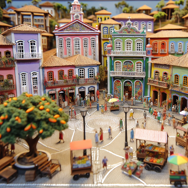 Create an image of intricate miniature model scene that encapsulates the vibrant essence and unique characteristics of City Brazil, in country United States styled to echo the fascinating detail and whimsy of Miniatur World.
