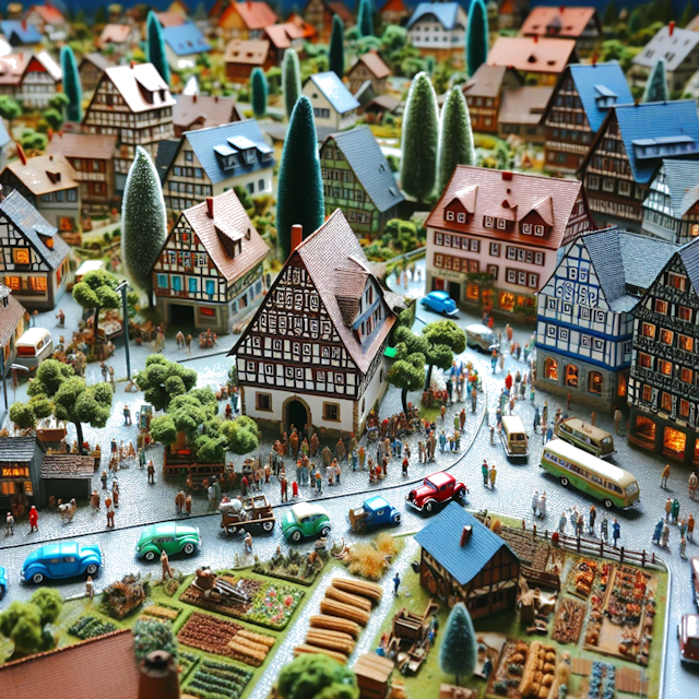 Create an image of intricate miniature model scene that encapsulates the vibrant essence and unique characteristics of Country West Germany, styled to echo the fascinating detail and whimsy of Miniatur World.