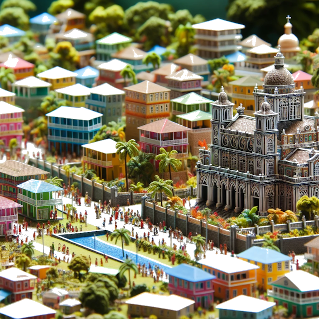 Create an image of intricate miniature model scene that encapsulates the vibrant essence and unique characteristics of City Saint James, in country Trinidad and Tobago styled to echo the fascinating detail and whimsy of Miniatur World.