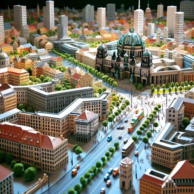 Create an image of intricate miniature model scene that encapsulates the vibrant essence and unique characteristics of Country Berlin, styled to echo the fascinating detail and whimsy of Miniatur World.