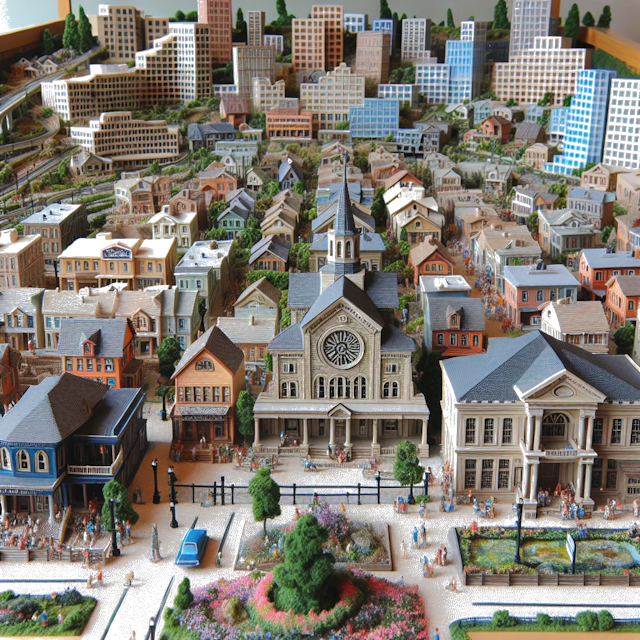 Create an image of intricate miniature model scene that encapsulates the vibrant essence and unique characteristics of City Westlake, in country Ohio styled to echo the fascinating detail and whimsy of Miniatur World.