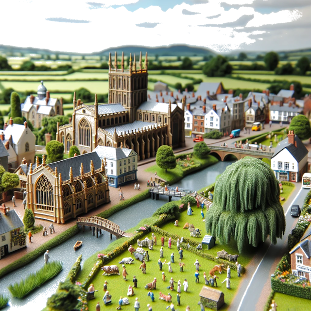 Create an image of intricate miniature model scene that encapsulates the vibrant essence and unique characteristics of City Hereford, in country Inglaterra styled to echo the fascinating detail and whimsy of Miniatur World.
