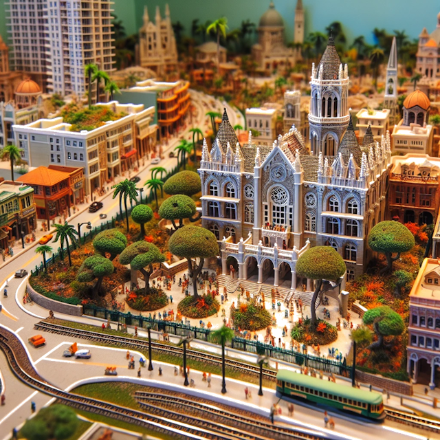 Create an image of intricate miniature model scene that encapsulates the vibrant essence and unique characteristics of City Stati Uniti, in country Boca Raton styled to echo the fascinating detail and whimsy of Miniatur World.