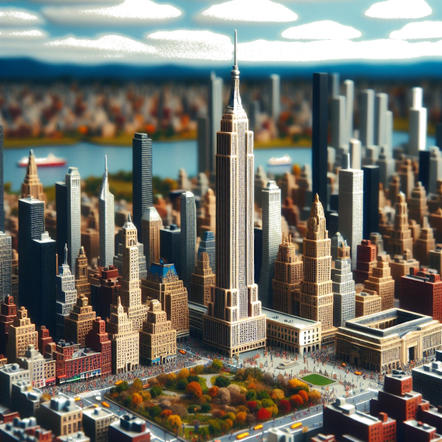 Create an image of intricate miniature model scene that encapsulates the vibrant essence and unique characteristics of City New York, in country VS styled to echo the fascinating detail and whimsy of Miniatur World.