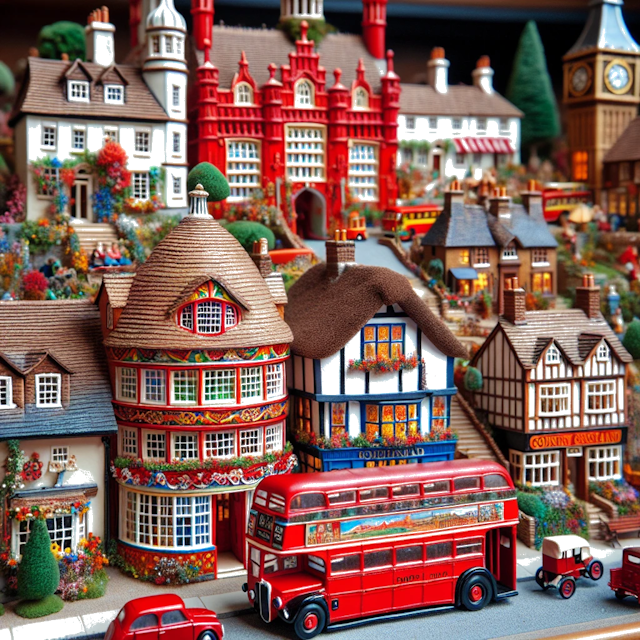 Create an image of intricate miniature model scene that encapsulates the vibrant essence and unique characteristics of Country Inghilterra, styled to echo the fascinating detail and whimsy of Miniatur World.