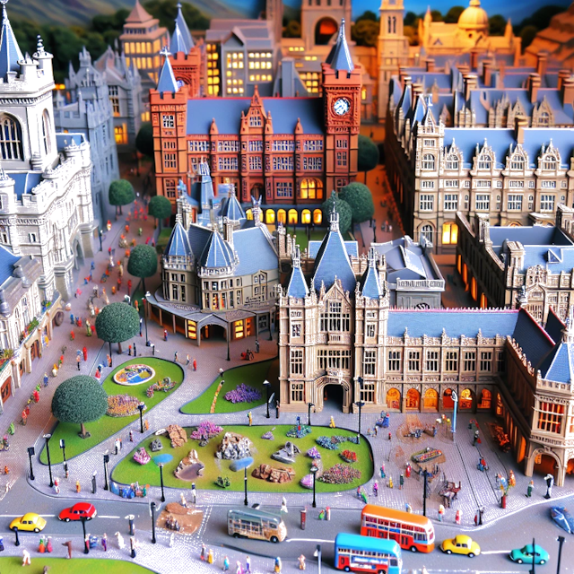 Create an image of intricate miniature model scene that encapsulates the vibrant essence and unique characteristics of City Cardiff, in country País de Gales styled to echo the fascinating detail and whimsy of Miniatur World.