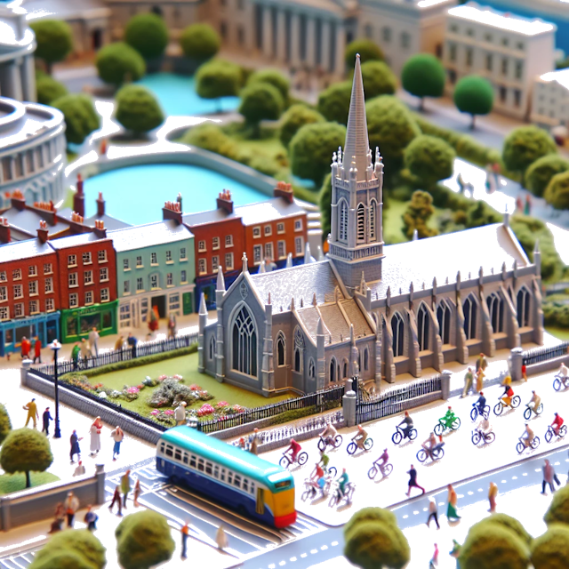 Create an image of intricate miniature model scene that encapsulates the vibrant essence and unique characteristics of City Dublin, in country Ierland styled to echo the fascinating detail and whimsy of Miniatur World.