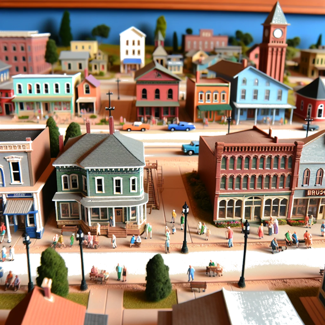 Create an image of intricate miniature model scene that encapsulates the vibrant essence and unique characteristics of City Brunswick,Ohio, in country USA styled to echo the fascinating detail and whimsy of Miniatur World.