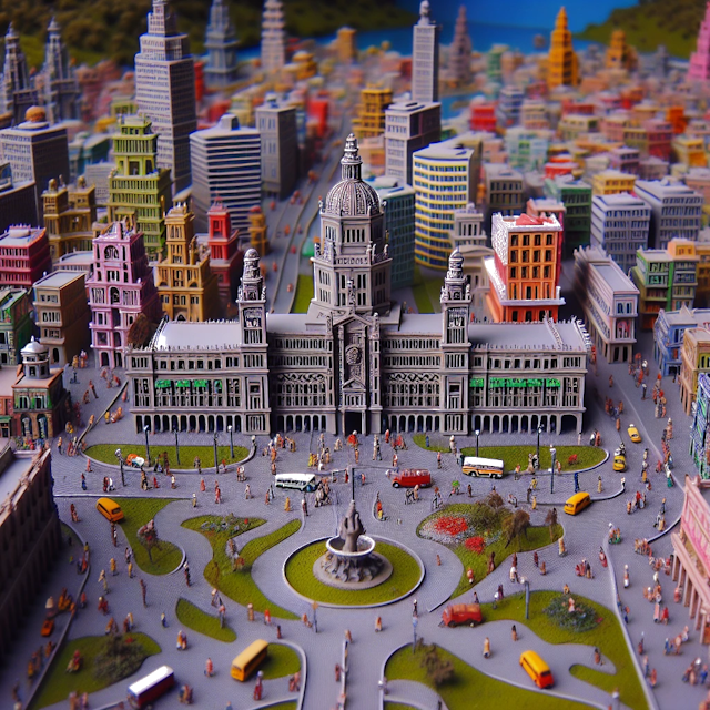 Create an image of intricate miniature model scene that encapsulates the vibrant essence and unique characteristics of City Estados Unidos, in country Meridian styled to echo the fascinating detail and whimsy of Miniatur World.