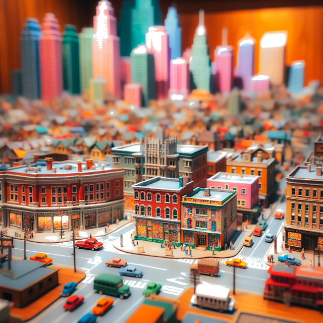 Create an image of intricate miniature model scene that encapsulates the vibrant essence and unique characteristics of City Marrocos, in country St. Catharines styled to echo the fascinating detail and whimsy of Miniatur World.