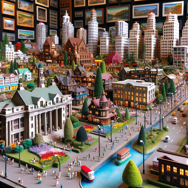 Create an image of intricate miniature model scene that encapsulates the vibrant essence and unique characteristics of City Canada, in country Vancouver styled to echo the fascinating detail and whimsy of Miniatur World.
