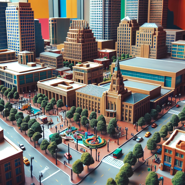 Create an image of intricate miniature model scene that encapsulates the vibrant essence and unique characteristics of City Raleigh, in country Caroline du Nord styled to echo the fascinating detail and whimsy of Miniatur World.