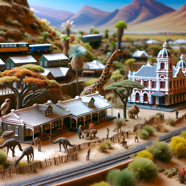 Create an image of intricate miniature model scene that encapsulates the vibrant essence and unique characteristics of Country África do Sul, styled to echo the fascinating detail and whimsy of Miniatur World.